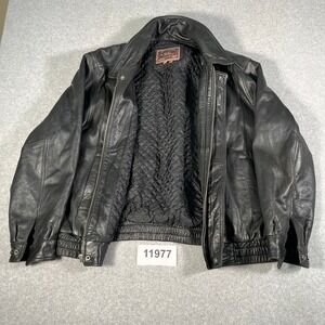 American Classics Colebrook Jacket Men XL Black Leather Quilted Lined Ribbed Hem